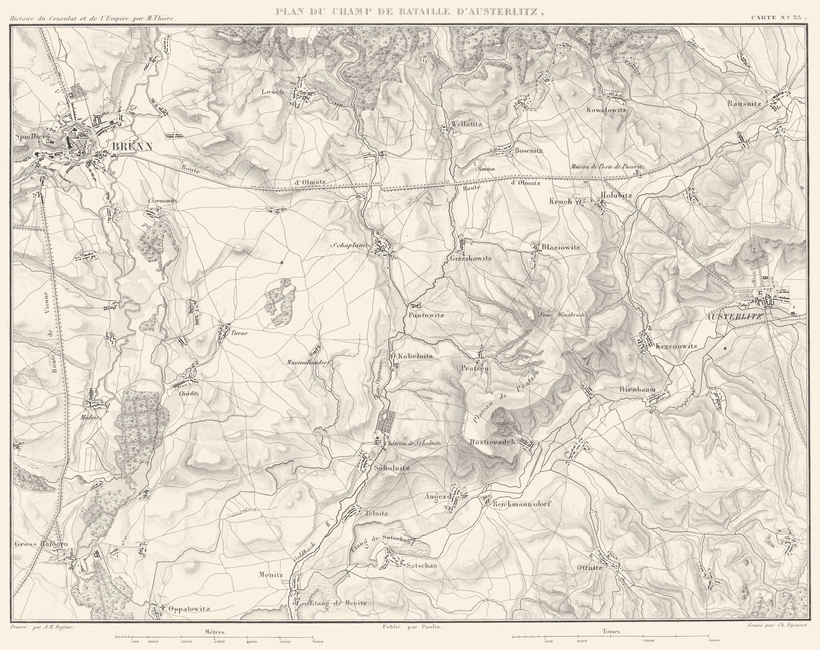CZECH REPUBLIC. Plan Champ de Bataille D'Austerlitz 1805. Brünn Brno 1859 map